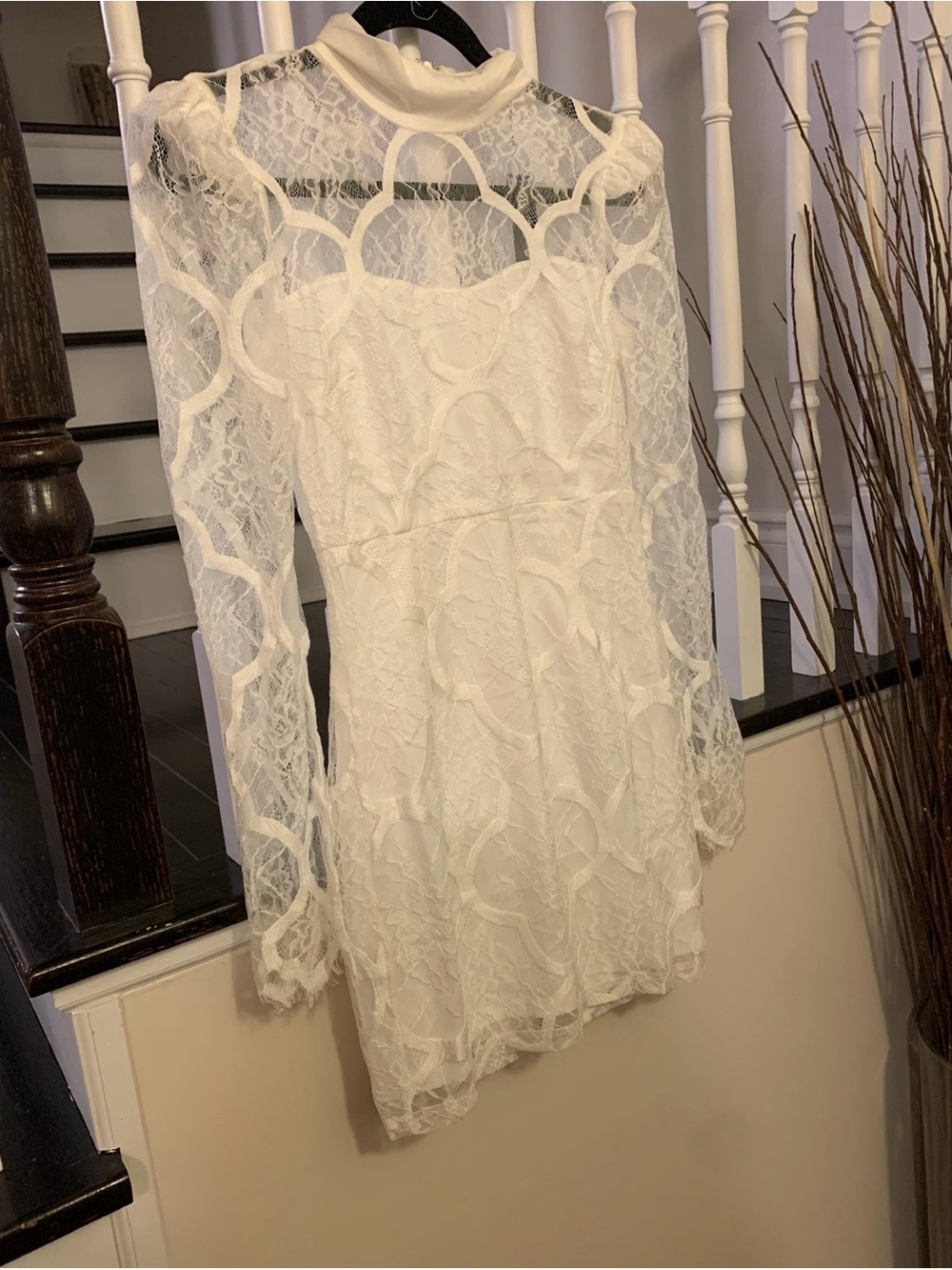 Ina White Lace Long-Sleeve Mini Dress